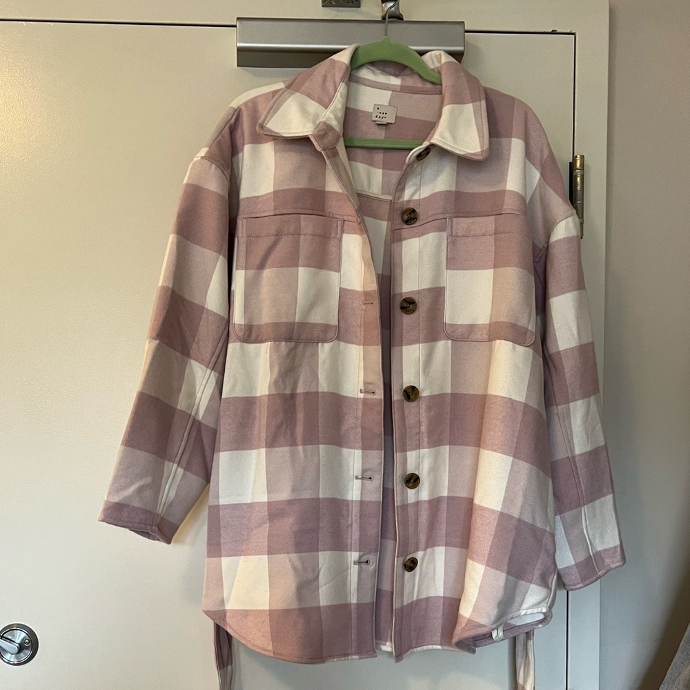 Light Pink and White Buffalo Plaid Shacket